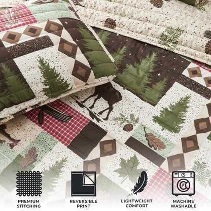 Premium Wildlife Patchwork Microfiber Quilt Set With Shams