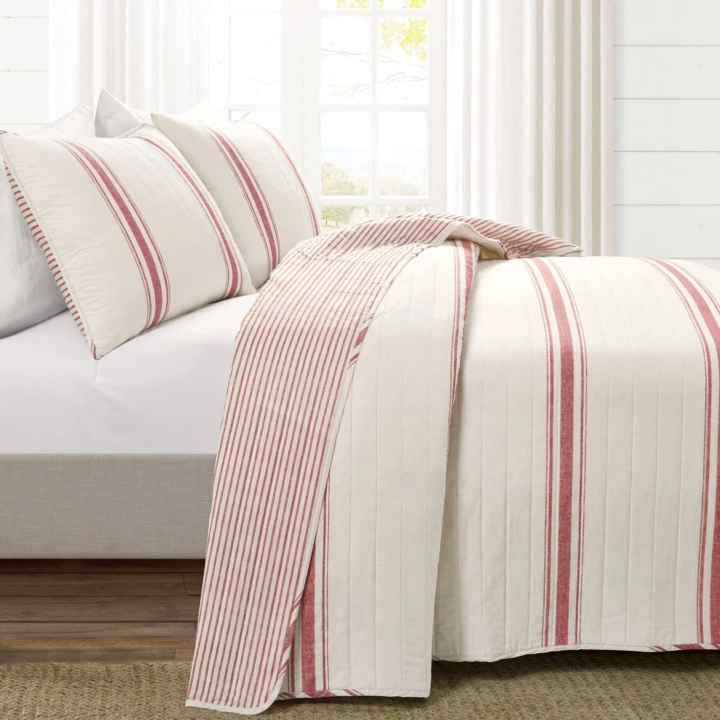 Lush Decor Farmhouse Stripe 3 Piece Quilt Set