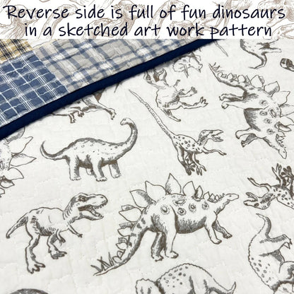 Cozy Line Benjamin Plaid Dinosaur Boy Cotton Quilt Bedding Set
