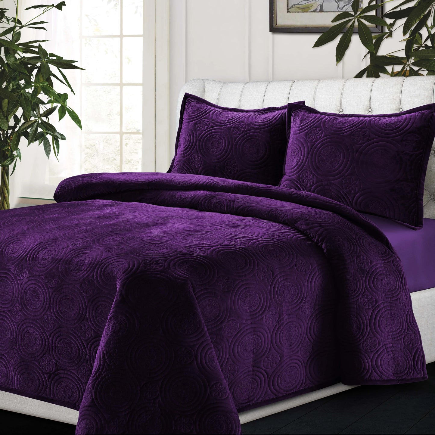 Capri Medallion Velvet Oversized Solid Quilt Set