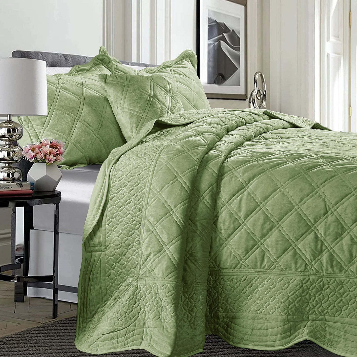 Serenta Supersoft Microplush Quilted 4 Pieces Bedspread Coverlet Set