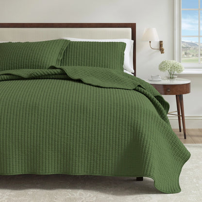 Linery & Co. Detailed Channel Stitch Microfiber Quilt Set With Shams.
