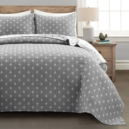 Lush Decor Hygge Kantha Pick Stitch Yarn Dyed Cotton Jacquard 3 Piece Quilt/Coverlet Set