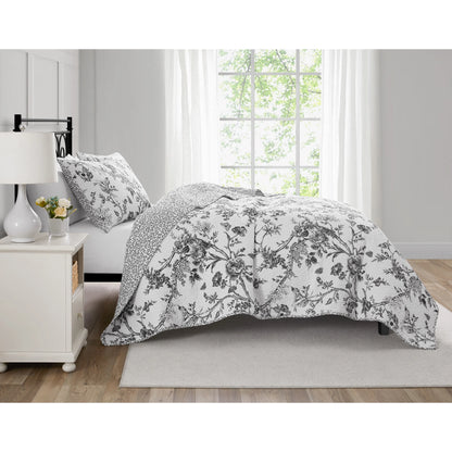 CEDAR COURT Chantilly Toile Floral All-Season Reversible Cotton Quilt Set