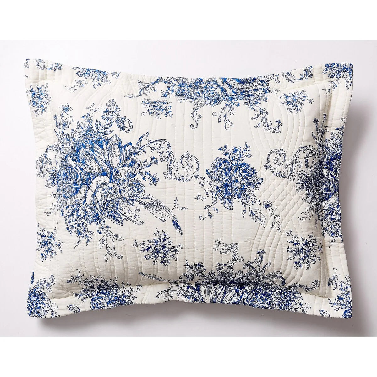 Toile and Bamboo Stripes Reversible Cotton Quilt Set