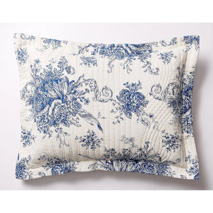 Toile and Bamboo Stripes Reversible Cotton Quilt Set