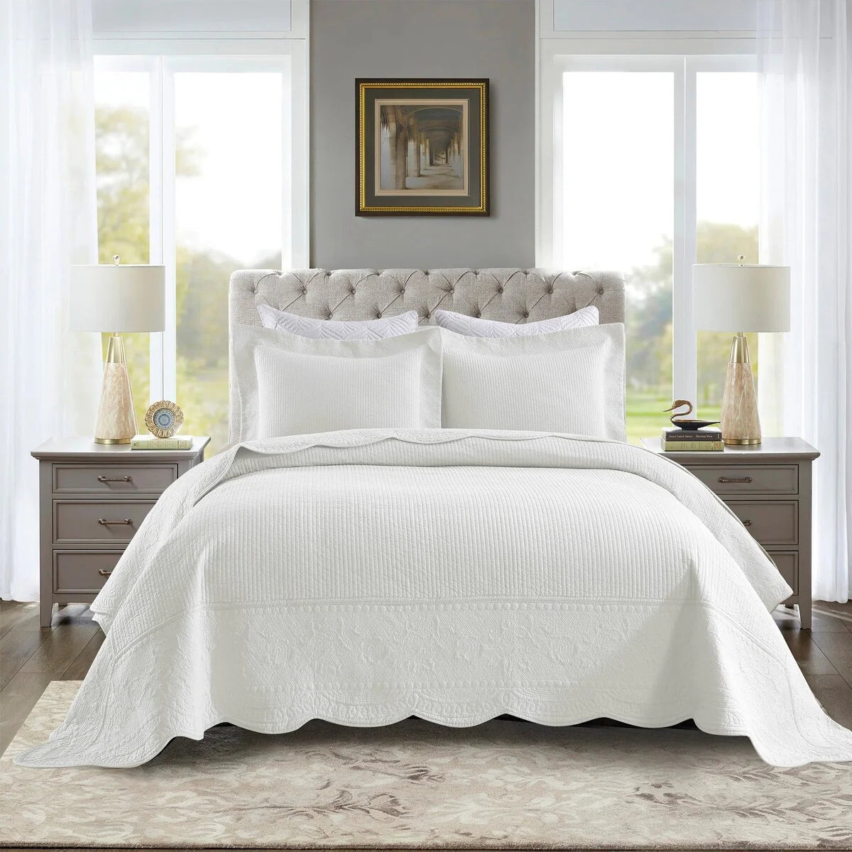 MarCielo 3 Piece Embroidered 100% Cotton Oversized Quilt Bedspread Set TG