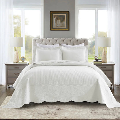 MarCielo 3 Piece Embroidered 100% Cotton Oversized Quilt Bedspread Set TG