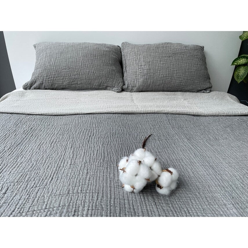Muslin Blanket 4 Layers, Soft Bedspread, Turkish Cotton Muslin Bed Cover, Reversible Coverlet