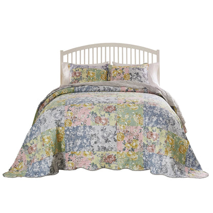Greenland Home Fashions Emma Patchwork Floral Print Cotton Quilt Set