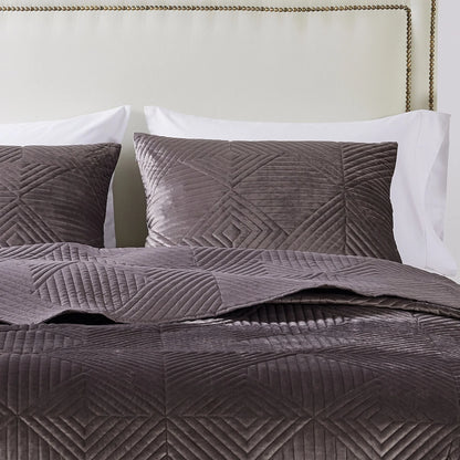 Riviera Velvet Finely Stitched Modern Quilt and Pillow Sham Set