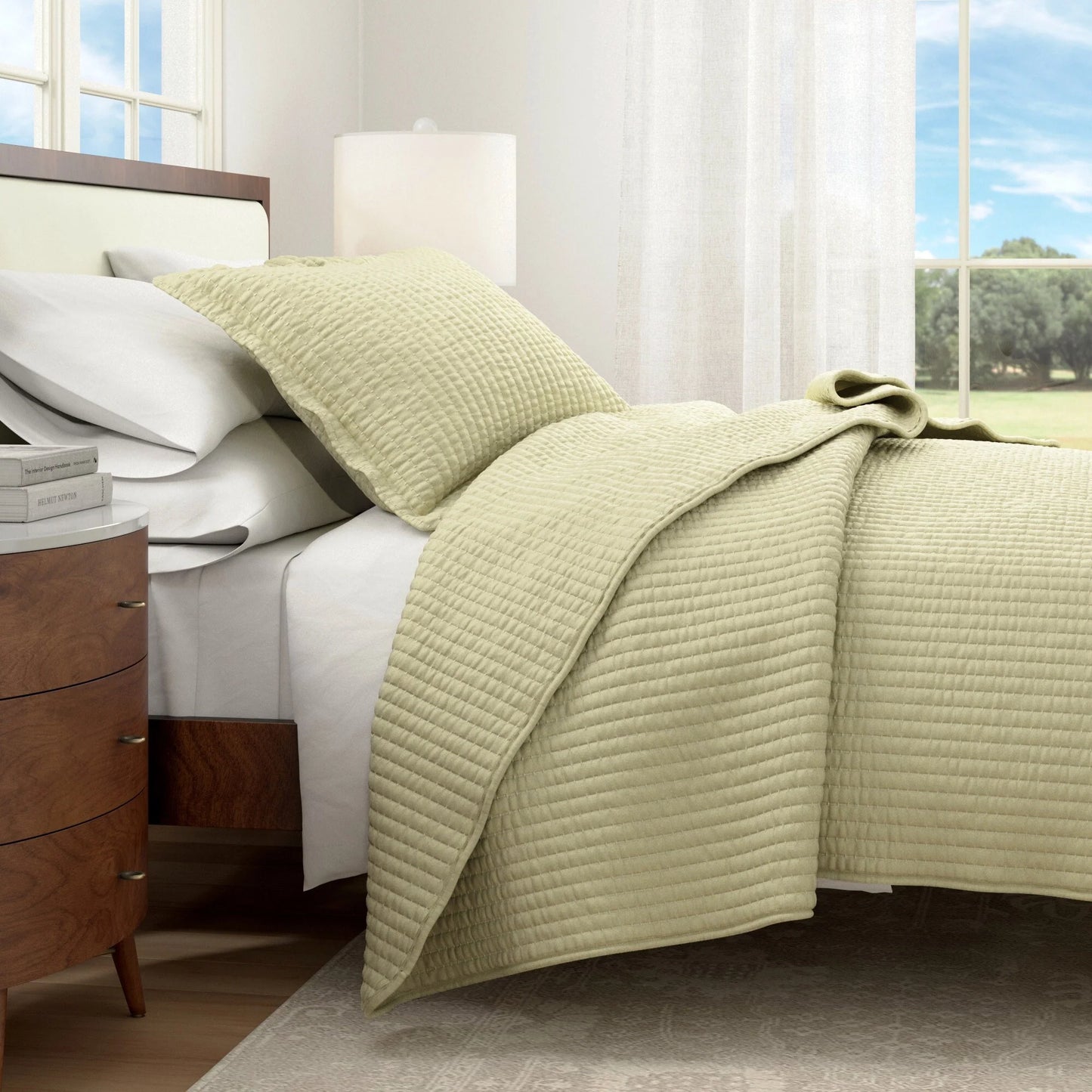 Linery & Co. Detailed Channel Stitch Microfiber Quilt Set With Shams.