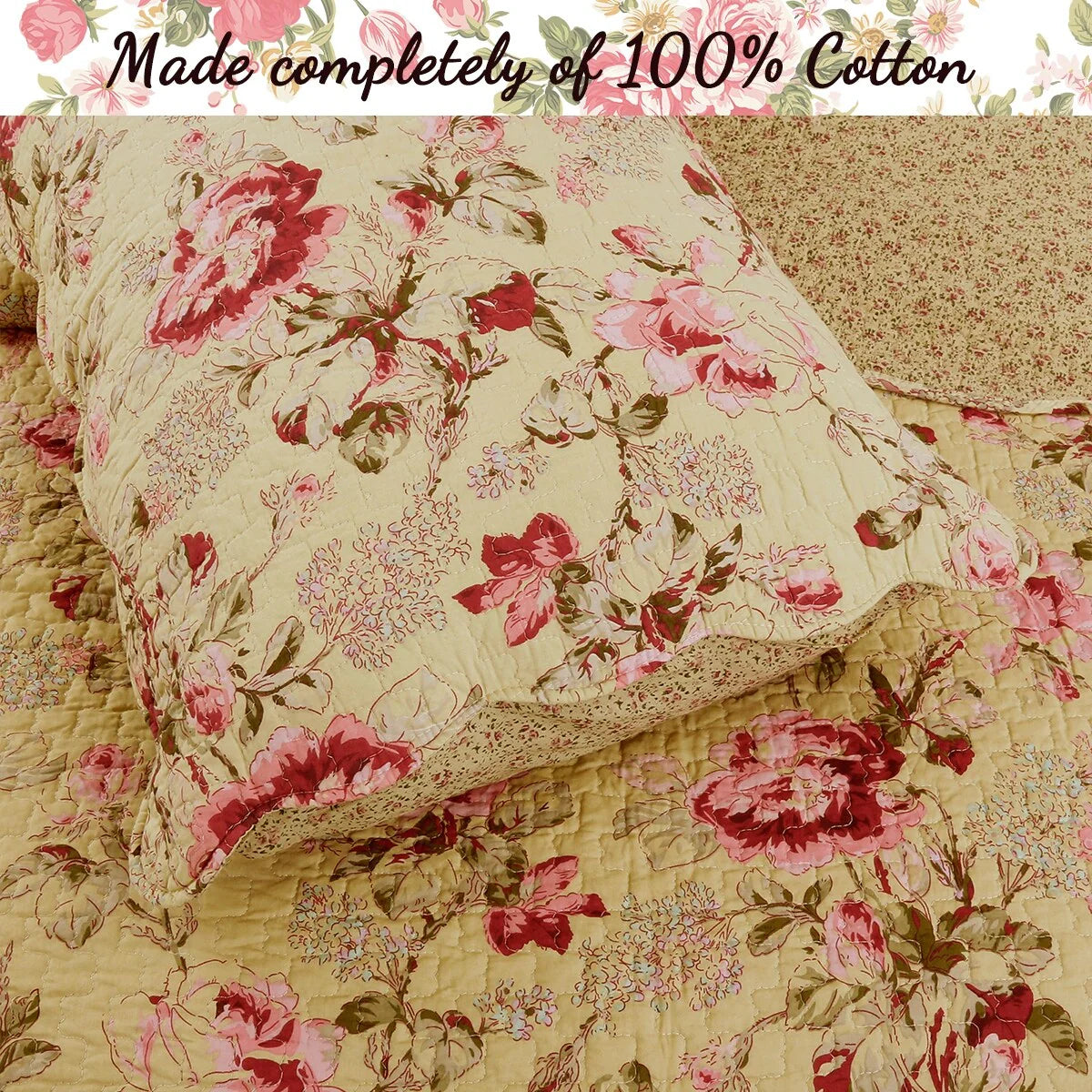Porch & Den Gladiola Pink Rose Cottage Cotton Quilt Bedding Set