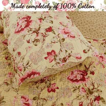 Porch & Den Gladiola Pink Rose Cottage Cotton Quilt Bedding Set