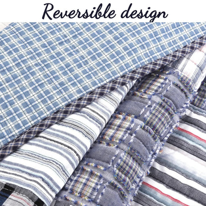 Copper Grove Stornoway Plaid Denim Patchwork Quilt Bedding Set