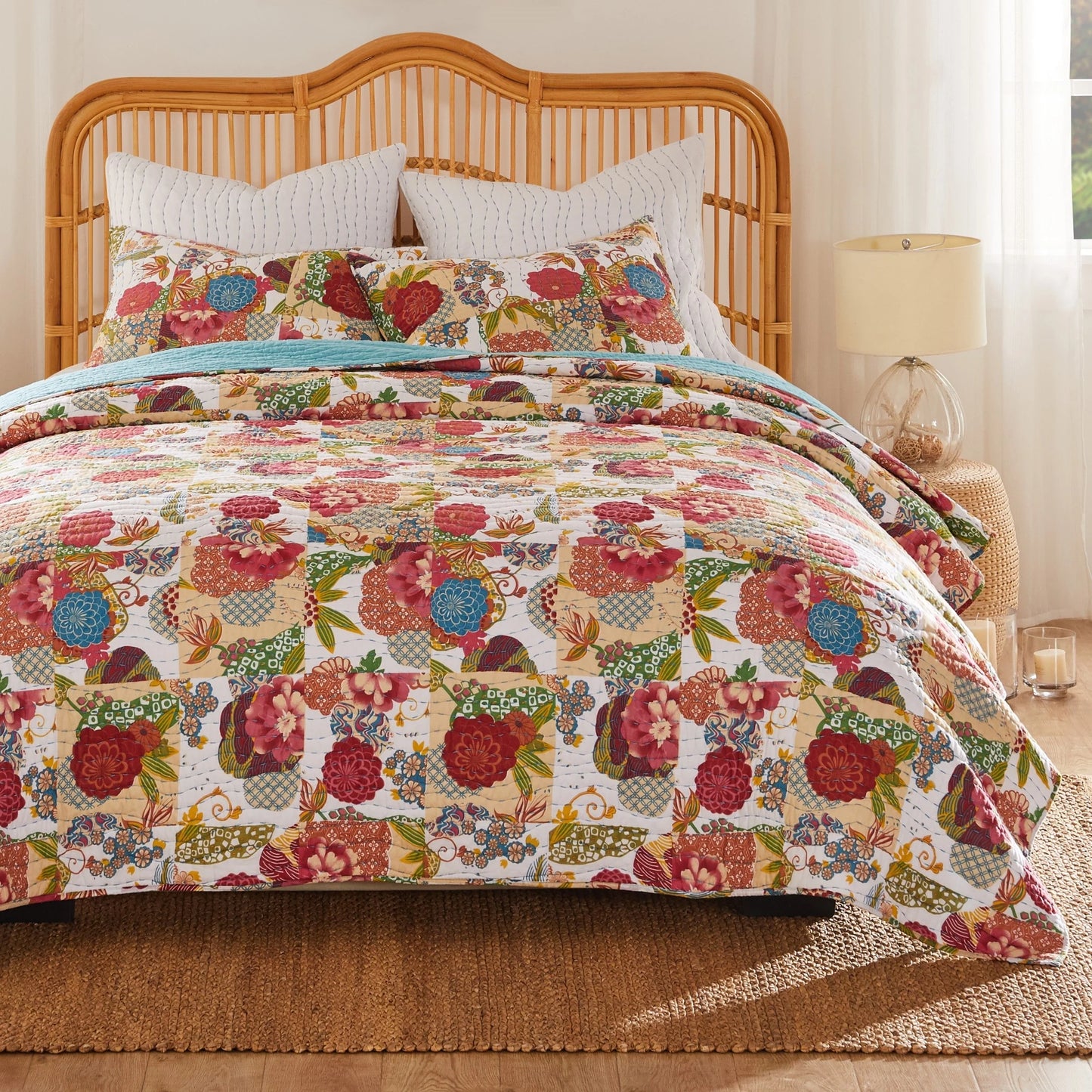 Greenland Home Fashions Jewel 100% Cotton Kantha-Style Boho Floral Quilt Set