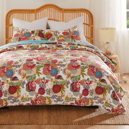 Greenland Home Fashions Jewel 100% Cotton Kantha-Style Boho Floral Quilt Set