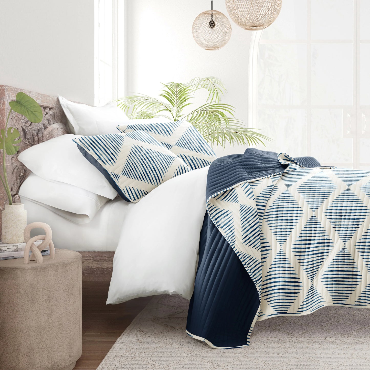 Becky Cameron All Season 3 Piece Distressed Diamond Reversible Quilt Set with Shams