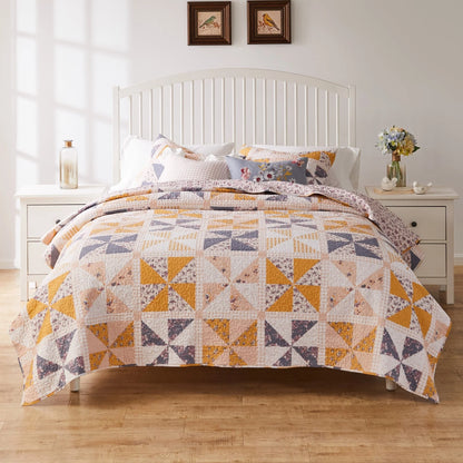 Greenland Home Pinwheel & Posey Reversible Cotton Quilt Set