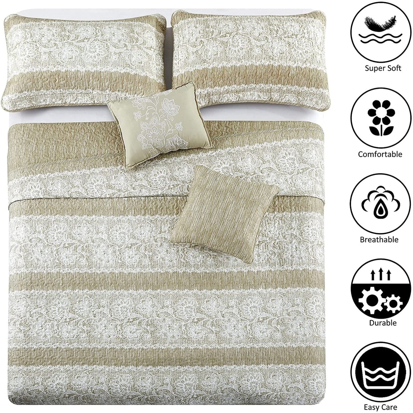Serenta Emma 5 Piece Printed Quilt Bedspread Coverlet Set