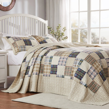 Greenland Home Oxford Quilted Bedspread Set, Traditional Plaid, Cotton