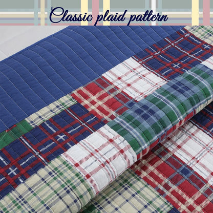 Cozy Line Nate Patchwork Reversible Cotton Quilt Bedding Set - Navy/Red/Green/White