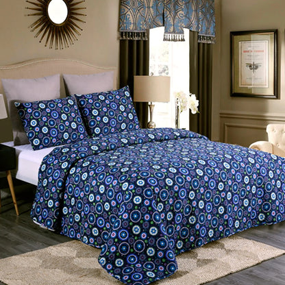 3 Piece Retro Printed Reversible Quilt Set