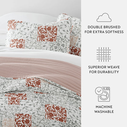 Becky Cameron All Season 3 Piece Scrolled Patchwork Reversible Quilt Set with Shams