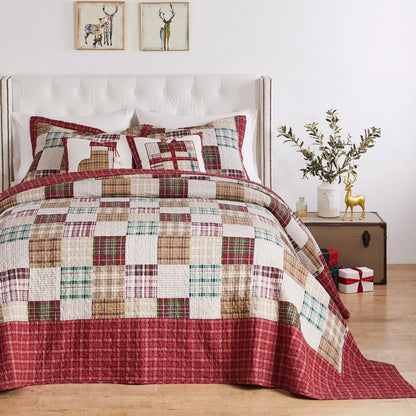 Greenland Home Oxford Quilted Bedspread Set, Traditional Plaid, Cotton