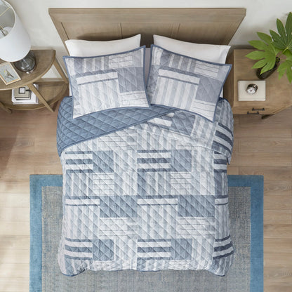 Madison Park Arden 3 Piece Jacquard Patchwork Quilt Set