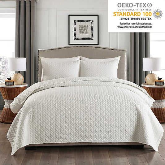 3-piece Fashionable Solid Embossed Quilt Set Bedspread Cover