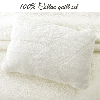 Blantyre Scalloped Edge White Cotton 3-piece Oversized Quilt Bedding Set