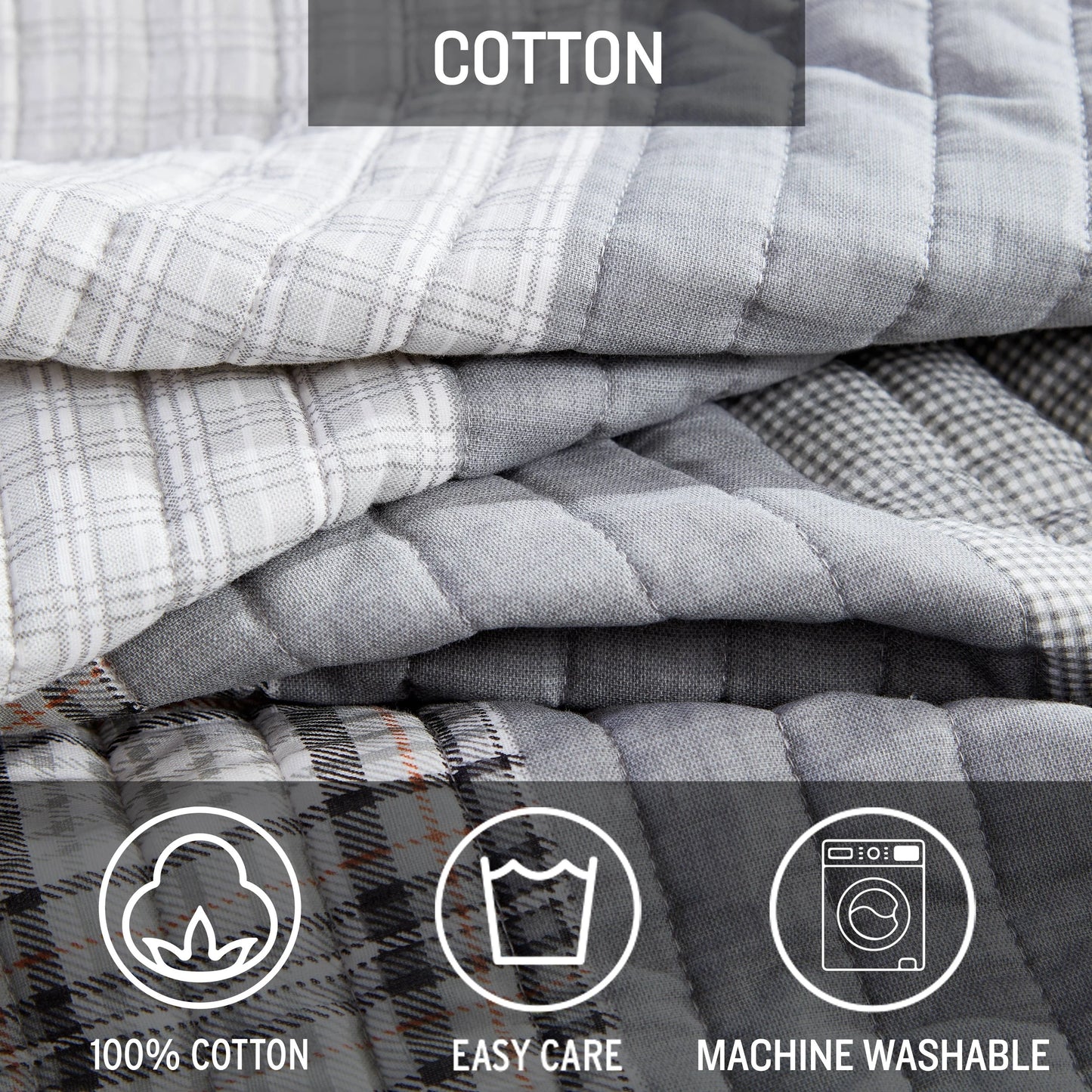 Eddie Bauer Fairview Cotton Reversible Grey Bonus Quilt Set