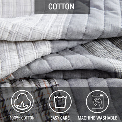 Eddie Bauer Fairview Cotton Reversible Grey Bonus Quilt Set