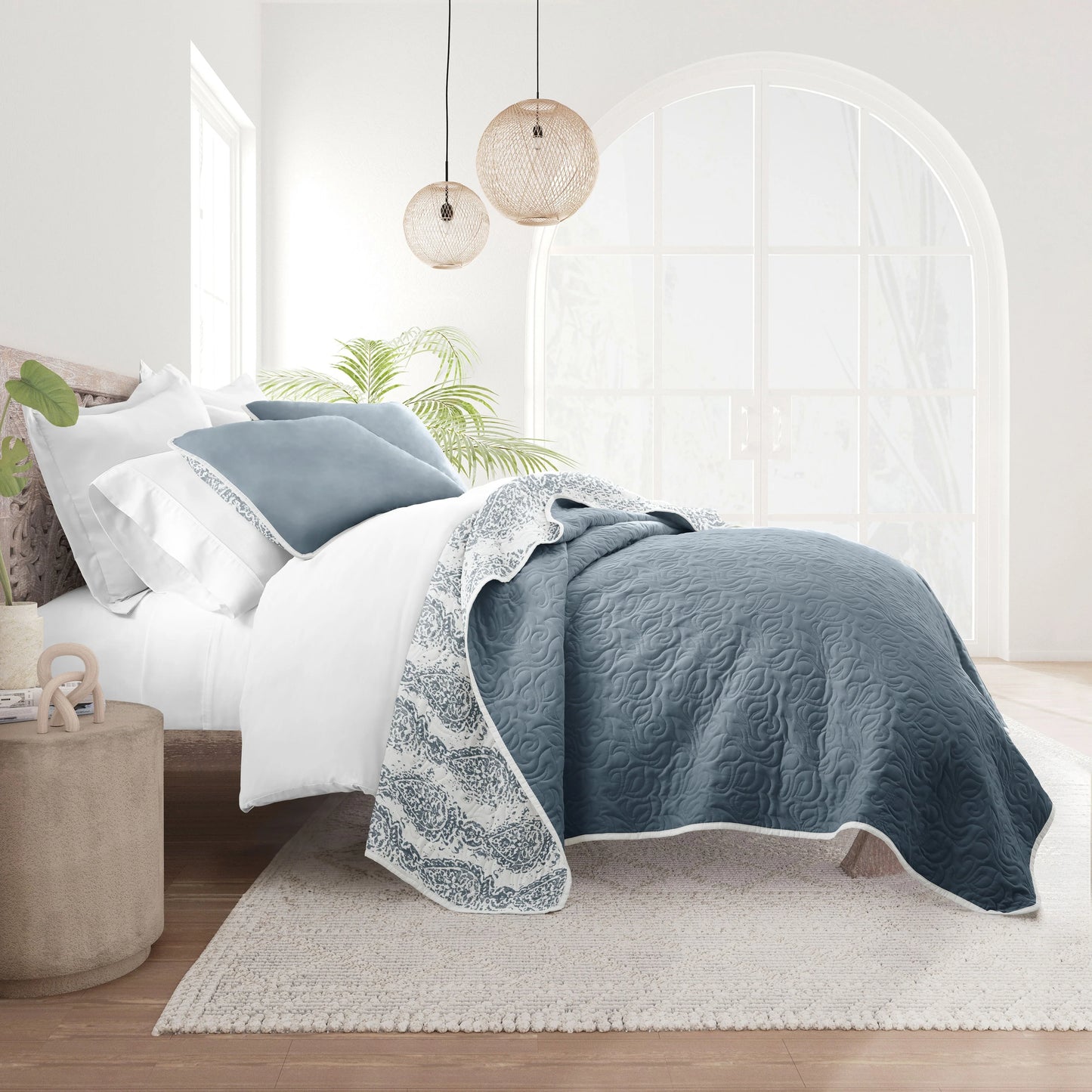 Becky Cameron All Season 3 Piece Distressed Damask Reversible Quilt Set with Shams