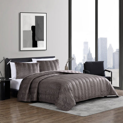 Vera Wang Velvet Linear Stitch Solid Quilt Set