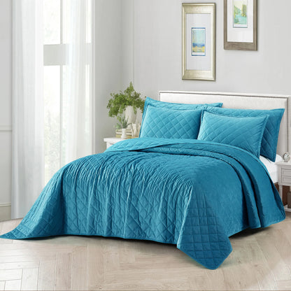 Serenta Velvet Quilts 5 Piece Ultra Soft Floor Touching Bedspread Set