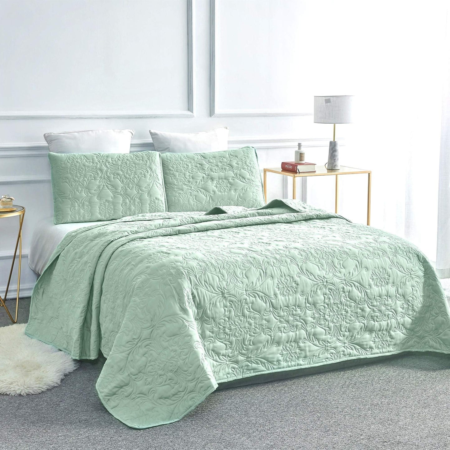 Sophia & William 2/3 Pieces Quilt Set, Reversible Microfiber Bedding Bedspread Coverlet Set