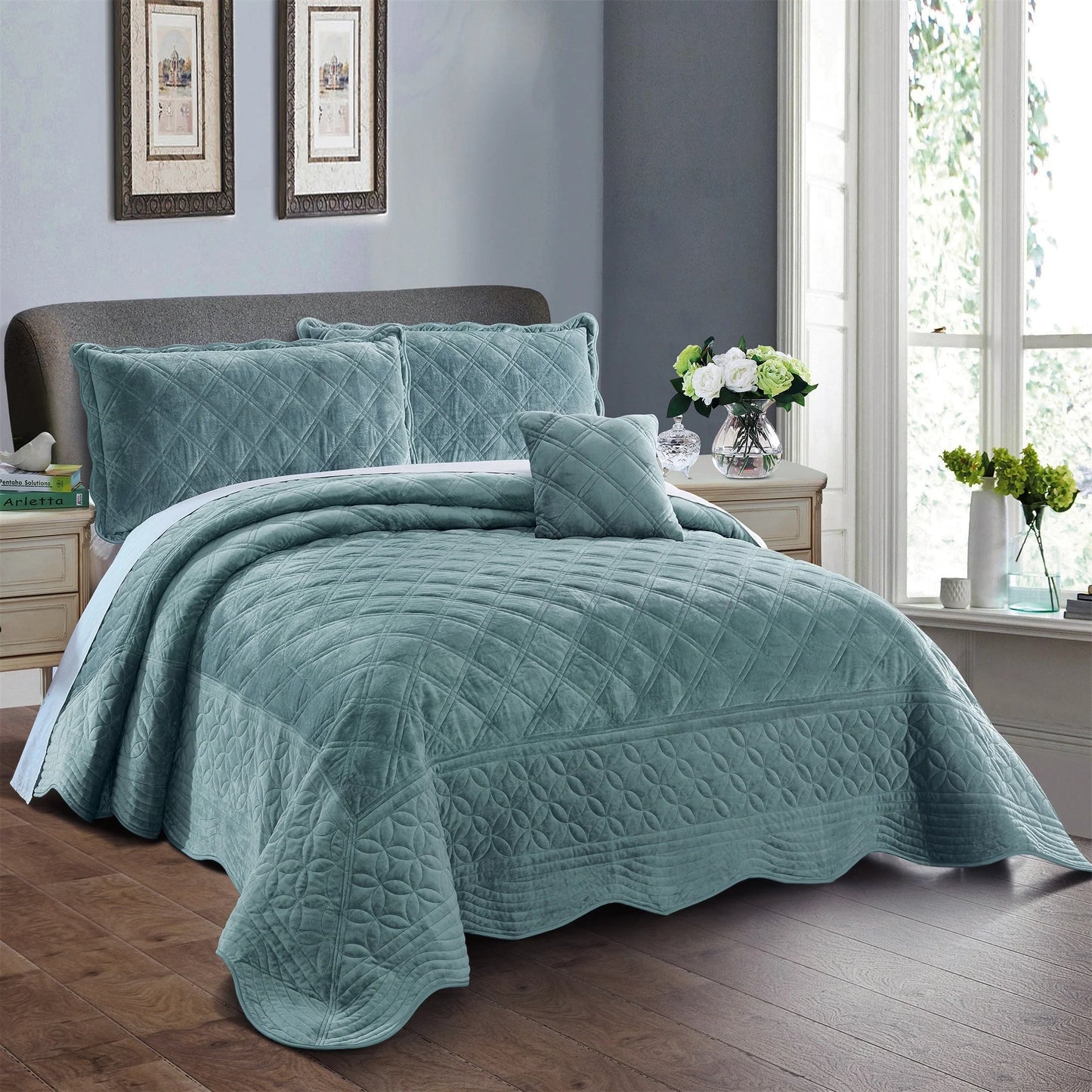 Serenta Supersoft Microplush Quilted 4 Pieces Bedspread Coverlet Set