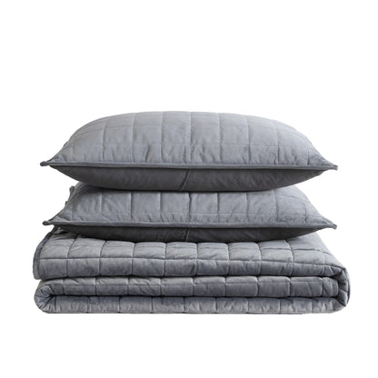 Kenneth Cole Solid Velvet Charcoal Reversible Quilt Set
