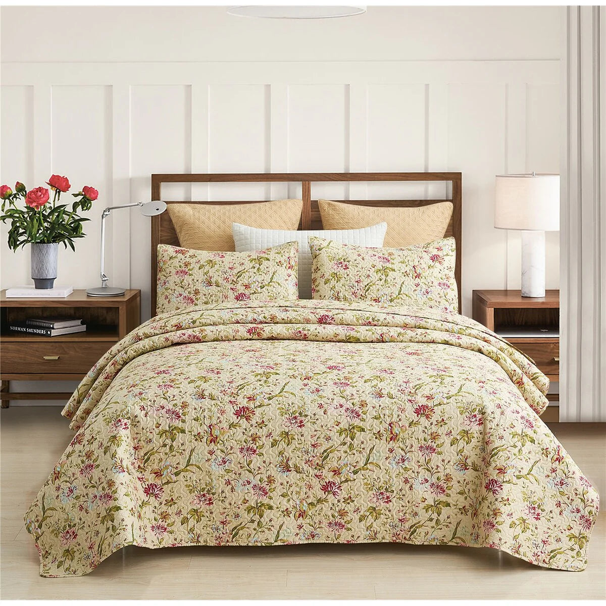 Vintage Rose Reversible Quilt Set, Bedspread, Coverlet