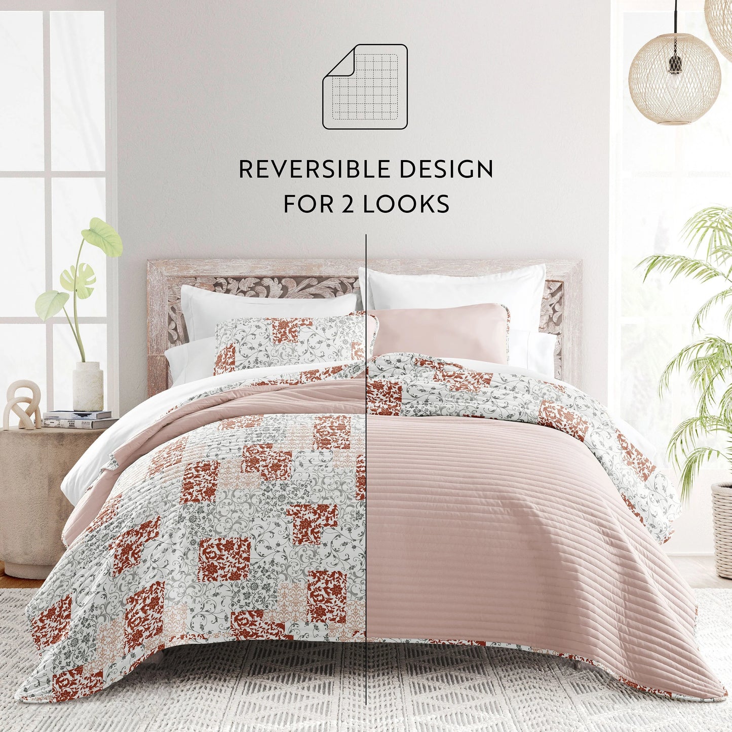 Becky Cameron All Season 3 Piece Scrolled Patchwork Reversible Quilt Set with Shams