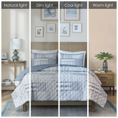 Madison Park Arden 3 Piece Jacquard Patchwork Quilt Set