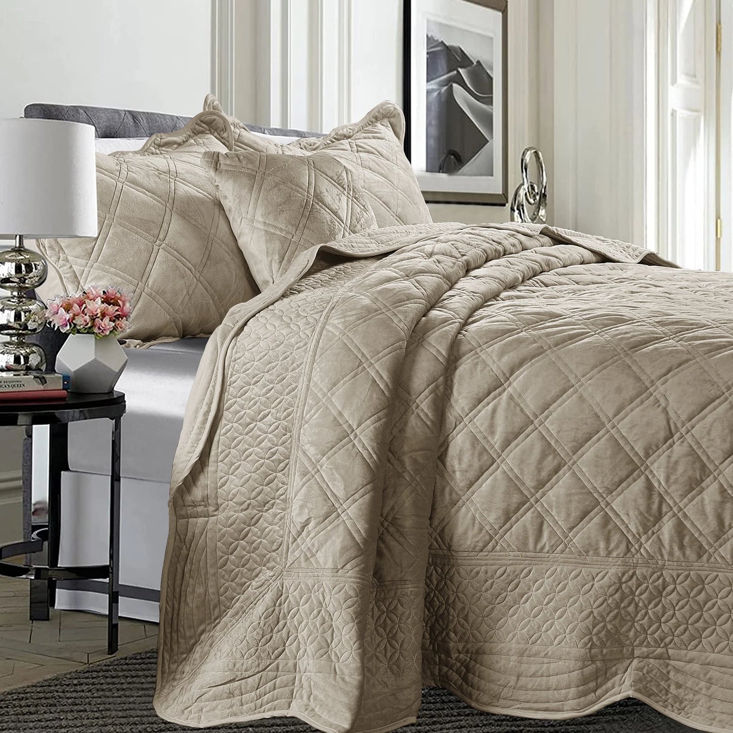 Serenta Supersoft Microplush Quilted 4 Pieces Bedspread Coverlet Set