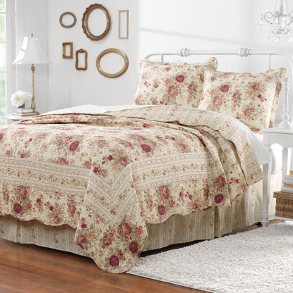 Greenland Home Fashions Antique Rose All-Cotton Reversible Quilt Set