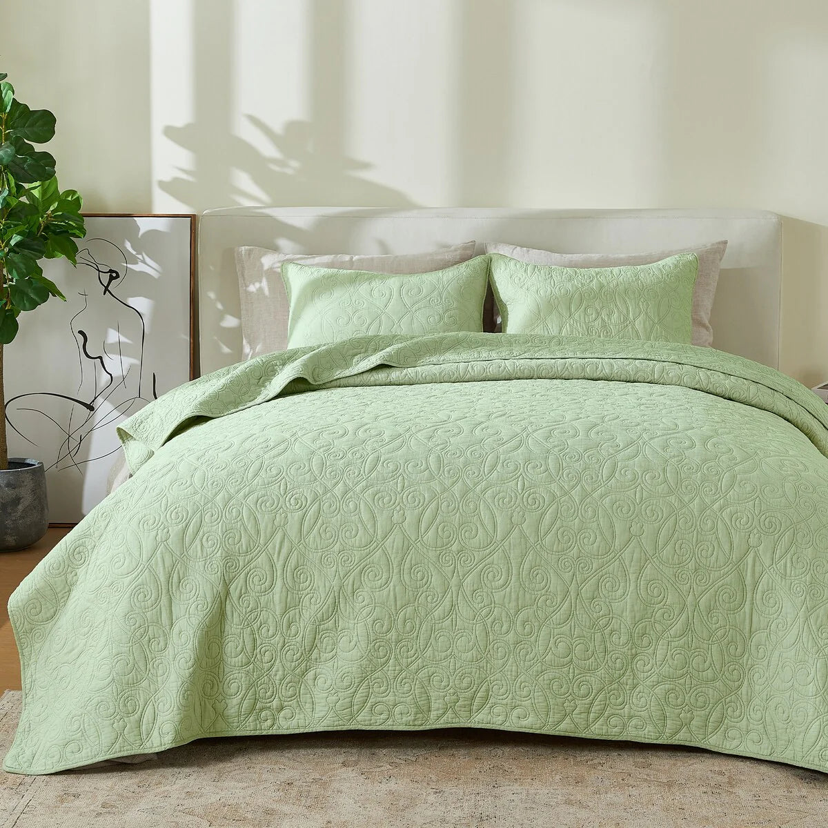 Patina Vie Maison 100% Cotton Stitched 3 Piece Quilt and Sham Set