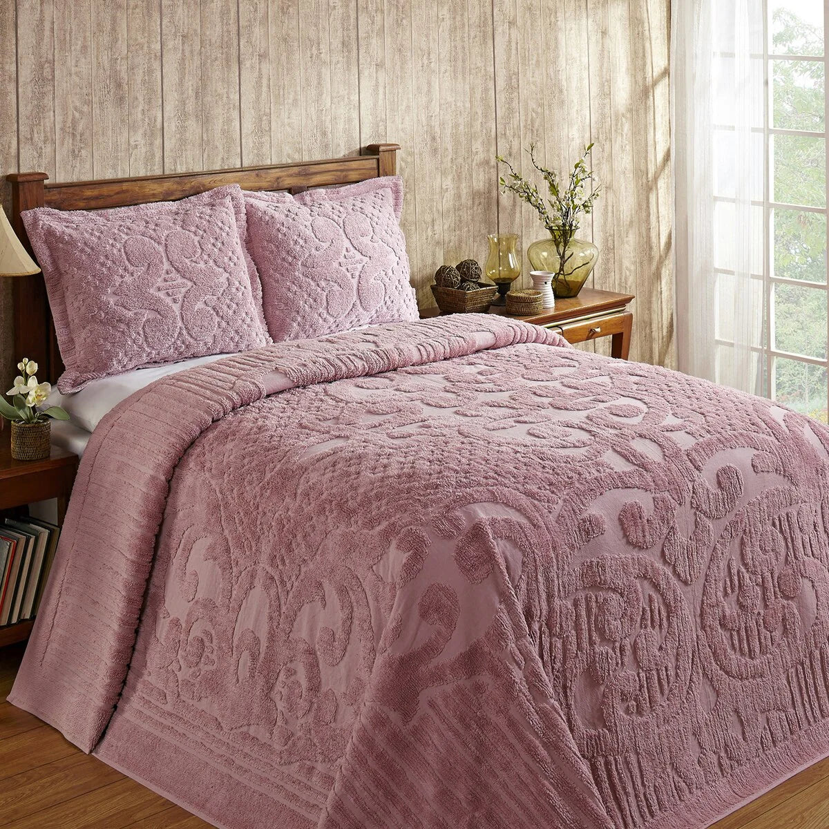 Better Trends Chenille Bedspread Set with Sham Medallion Design 100% Cotton Soft Machine Washable Tufted Ashton Collection