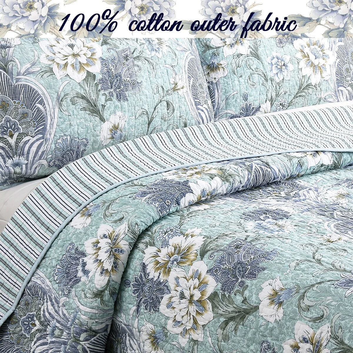 Cozy Line Jasmine Floral 3-piece Reversible Cotton Quilt BeddingSet