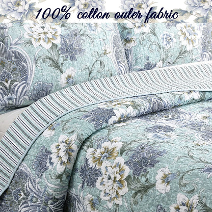 Cozy Line Jasmine Floral 3-piece Reversible Cotton Quilt BeddingSet