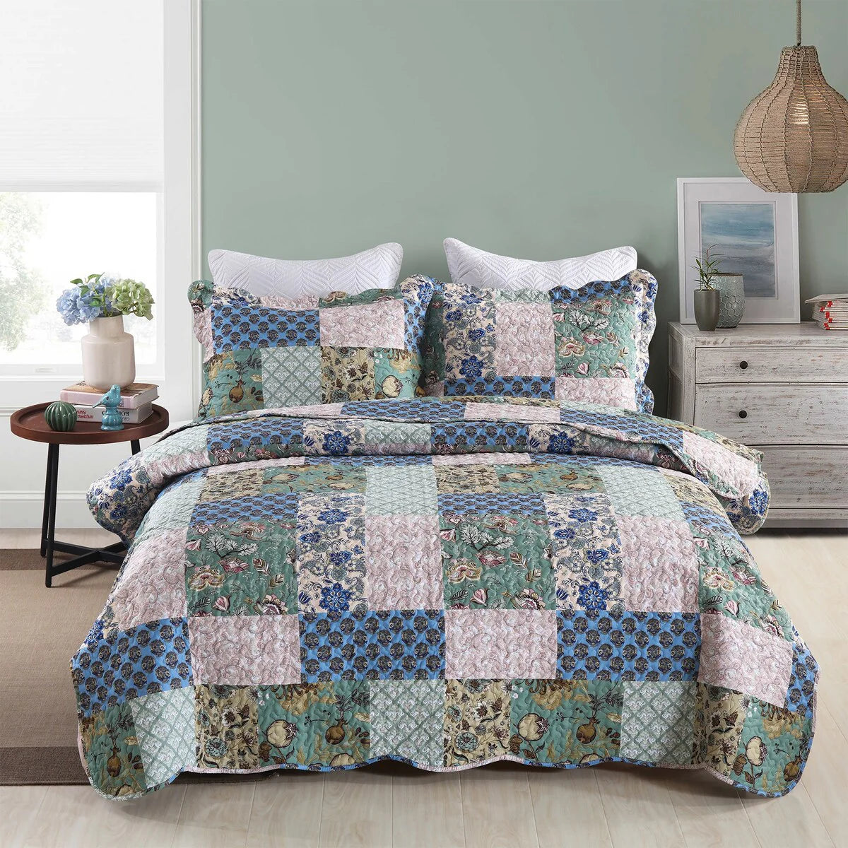 MarCielo 3 Piece Printed Quilt Set Lightweight Bedspread Set B026